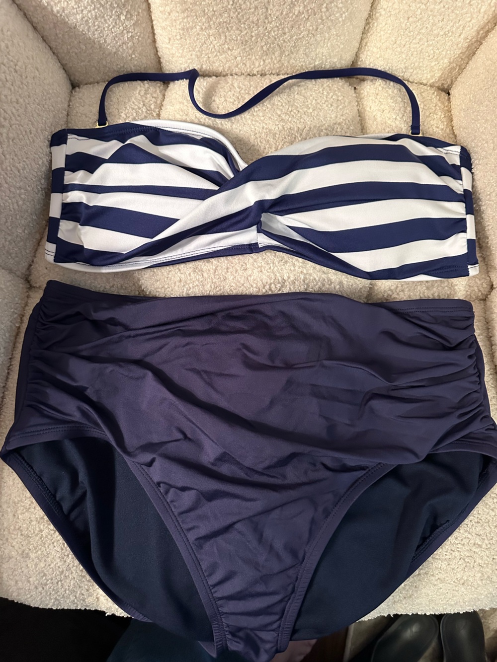 Navy and White Striped Bandeau Bikini‎ Set